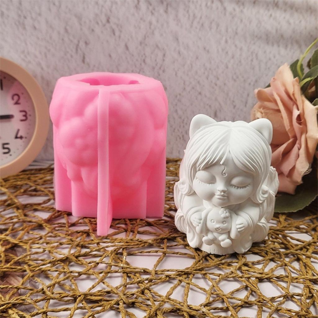 Ornament Mould Silicone Mold for Nine Tailed Foxes Girl Shaped Figurine Decoration Gypsum Mold Jewelry Making Supplies