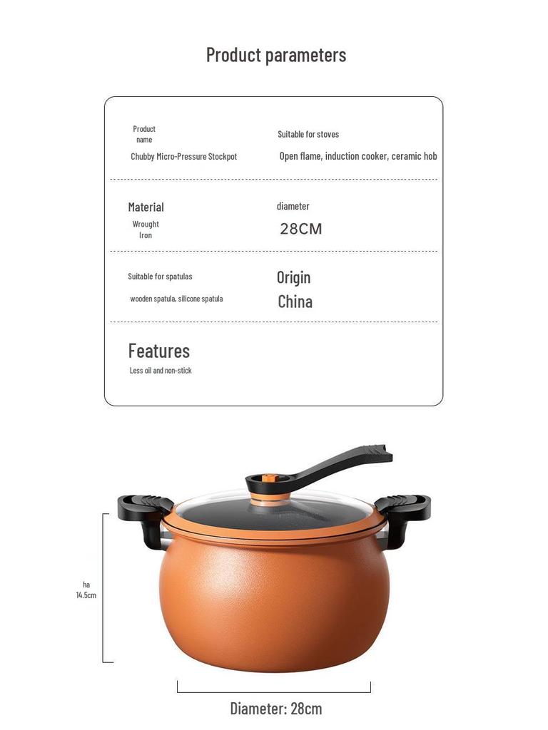Zavalitý vysokokapacitní indukční/plynový mikrotlakový hrnec a hrnec na polévku