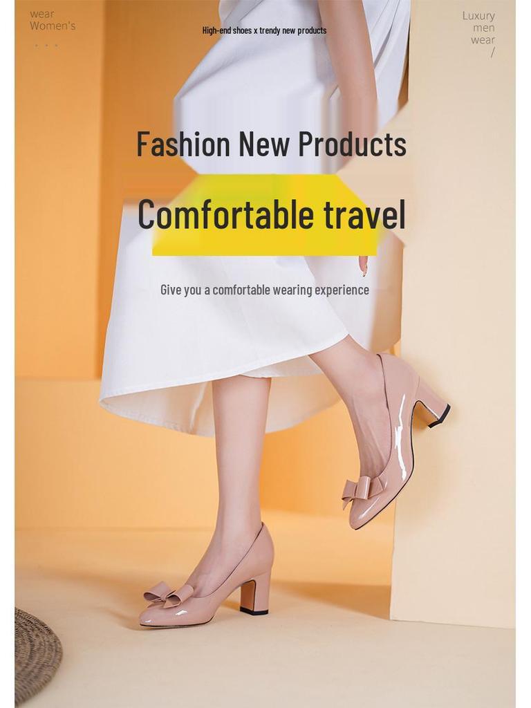 Plus Size Elegant Chunky Heel French High Heels for Women - 2025 Style, Mid-Heel, Round Toe, Shallow Mouth Shoes.