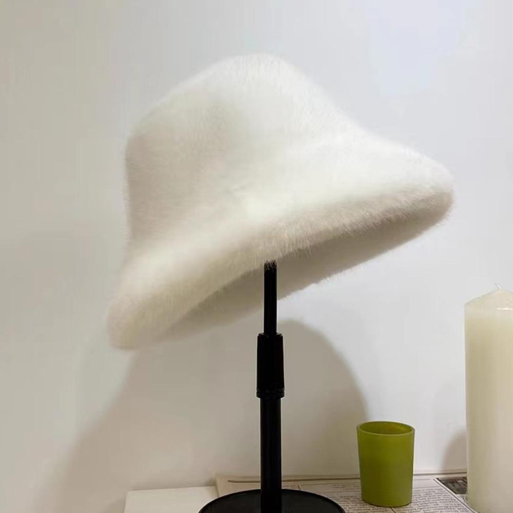 

Y2k Fluffy Warm Thick Plush Bucket Hats Women Rabbit Fur Warm Faux Fur Winter Hat Grils Ins Fashion Furry Panama Fisherman Cap белый