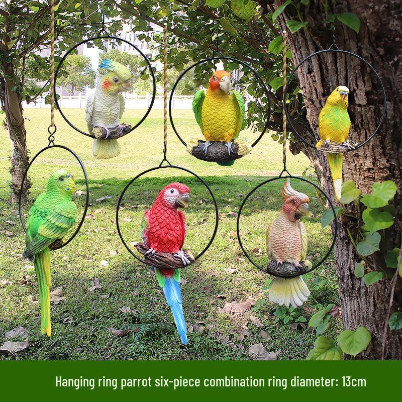 Parrot Tree Decoration: Cross-border Bird Model Resin Ornament for Courtyard