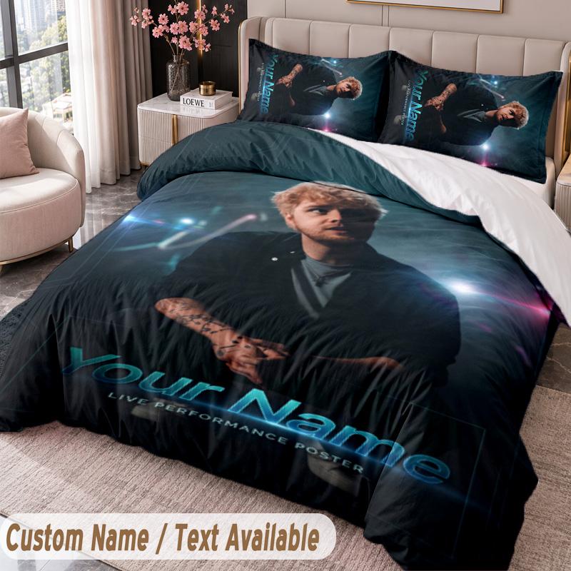 Custom Name Text 3Pcs Bedding Set Alex Warren Duvet Cover And Two Pillowcases