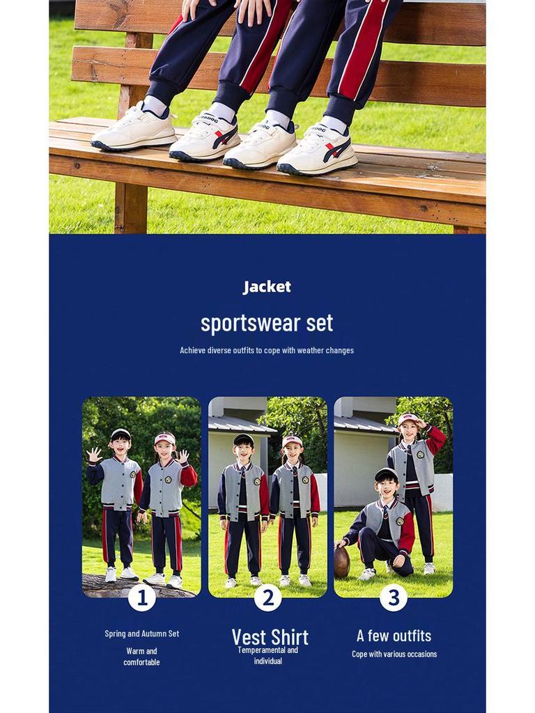 Spring & Autumn Primary School Sports Uniform Set for Kindergarten & First Grade Baseball Performance