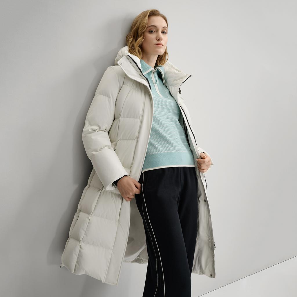 Fila White Minimalist Trendy Warm Long Hooded Down Jacket Women Outerwear F11W543910FWT