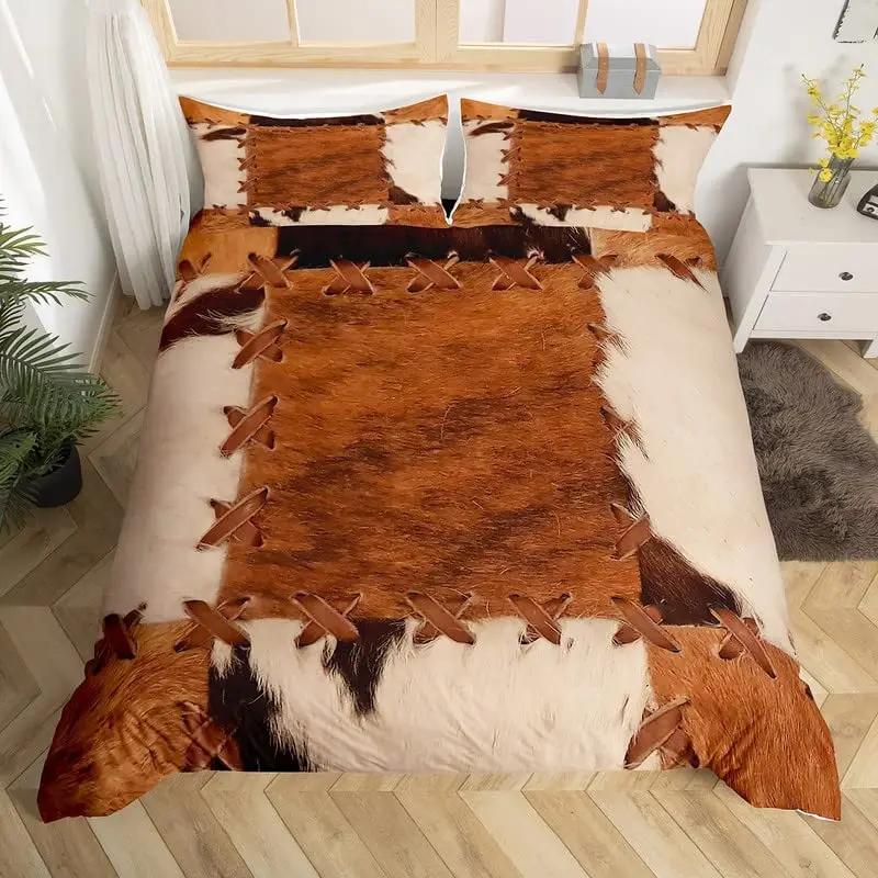 Cowhide Duvet Cover Cow Fur Bedding Set Microfiber Western Farm Animal Skin Comforter Cover Twin Full For Kids Teens Room Decor