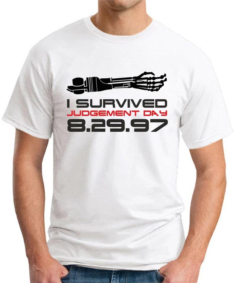 I SURVIVED JUDGEMENT DAY T-SHIRT Funny Slogan Geek Nerd Terminator Skynet T2 1 2XL