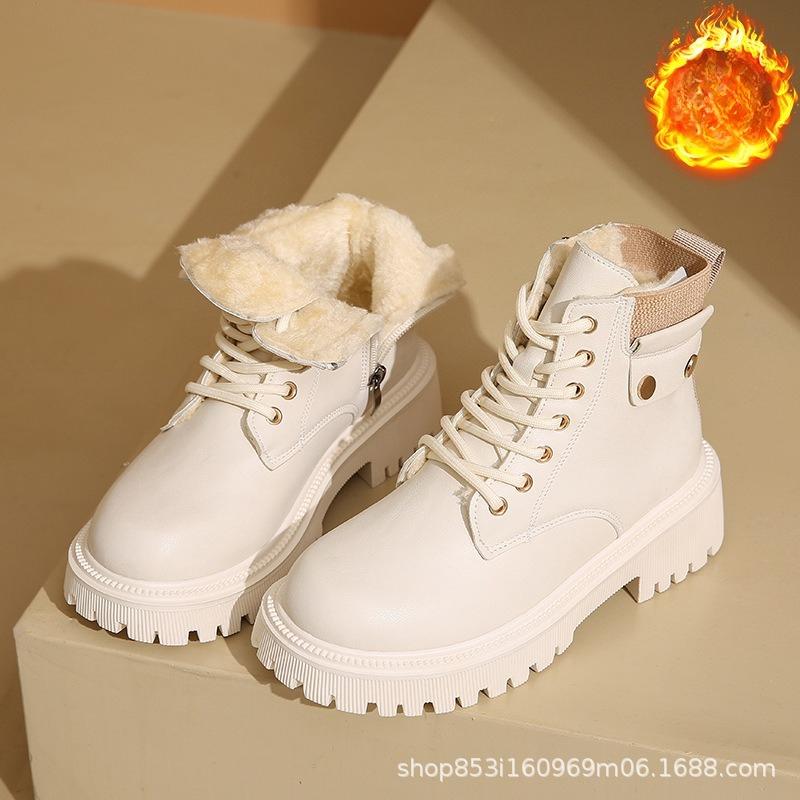 Women's Large Size Thickened Winter Warm Fur One Snow Boots Thickened Lining Ankle Boots Non-slip Hiking Sports Martin Boots