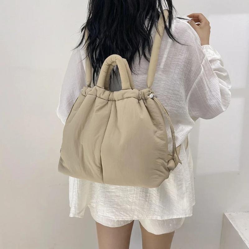 Damen Casual Einzelschultertasche Große Kapazität Nyl Rucksack Damen Daunenbaumwolle Winter Tragetasche Tragbare Make-up Handtasche