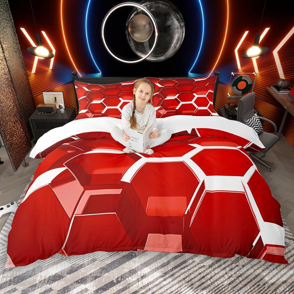 Homewish Gradient Voštinový povlak na přikrývku Set 2ks/3ks, Neonové světla Šestiúhelníkový ložní set, Černý geometrický set povlaku na přikrývku