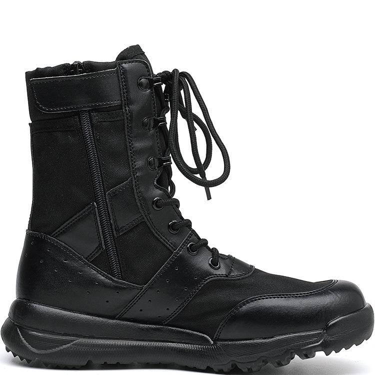 Unisex Breathable Summer Combat Boots - Lightweight, High-Top, Tactical, Side Zipper for Outdoor Use