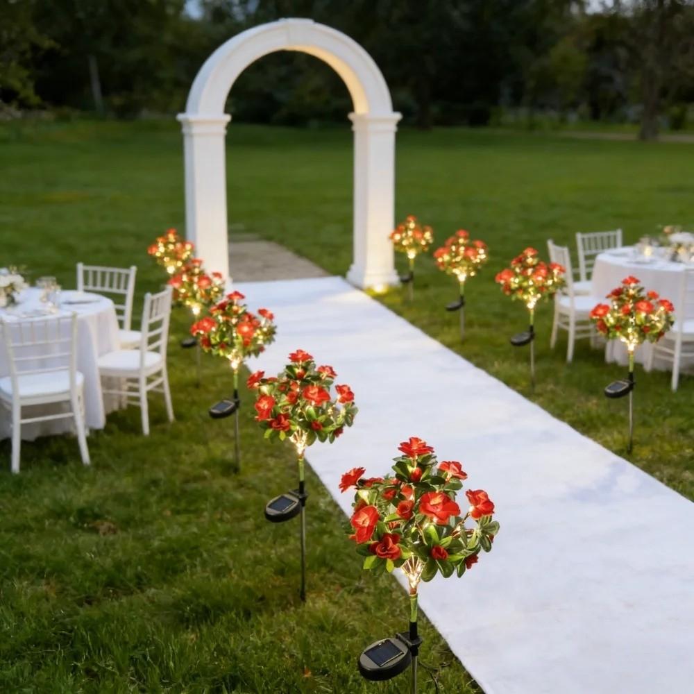 Red Azalea Flower Solar Powered Flower Stake Lights Pathway Decor Outdoor Pathway Lights