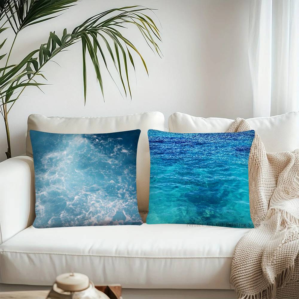 Blue Ocean Pillow Case Fashion Square Pillowcase Bedroom Sofa Room Ins Decoration Leisure