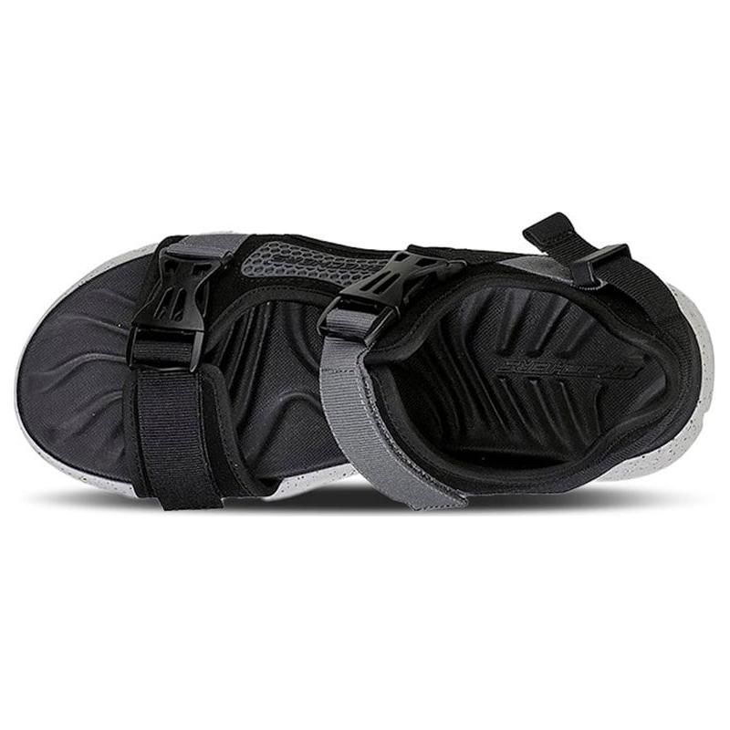 Skechers Stamina Streamer Fisherman Shoes Leather Fabric Fashion Lightweight Sandals Men Sandals Black Gray 237396-BKGY