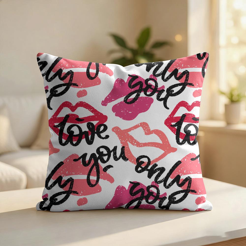Red Lips Design Pattern Cushion Cover Silky Short Plush Invisible Zipper Dustproof Sofa Pillow Case For Home Decor