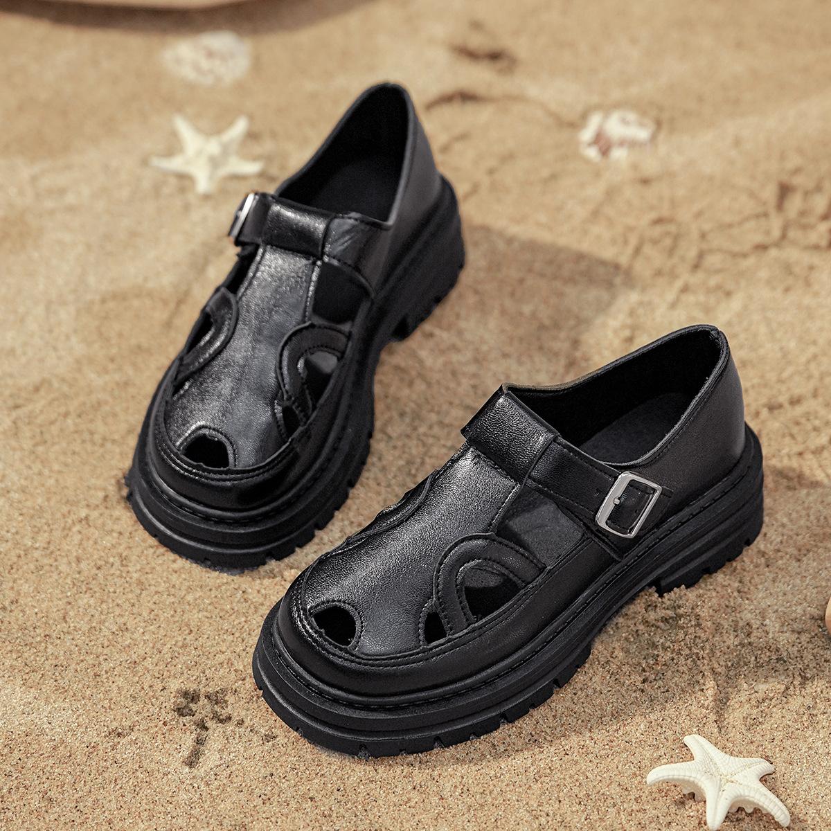 

Large size new summer hollow versatile temperament breathable and comfortable European and American platform sandals women s shoes 43 чорний