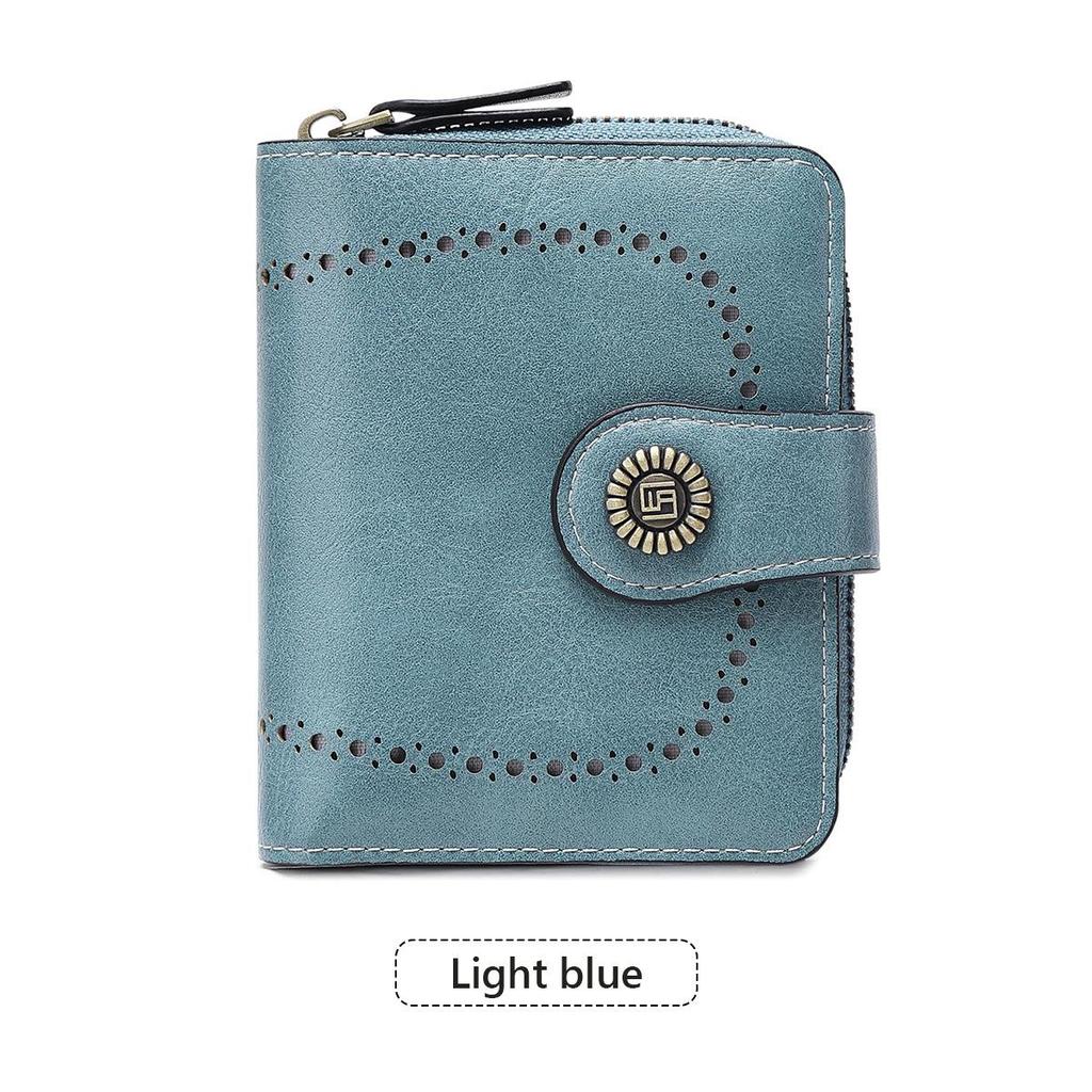 European & American Retro Women's Leather Wallet, Hollow Design, Zipper & Snap Closure, 2024 Fashion.