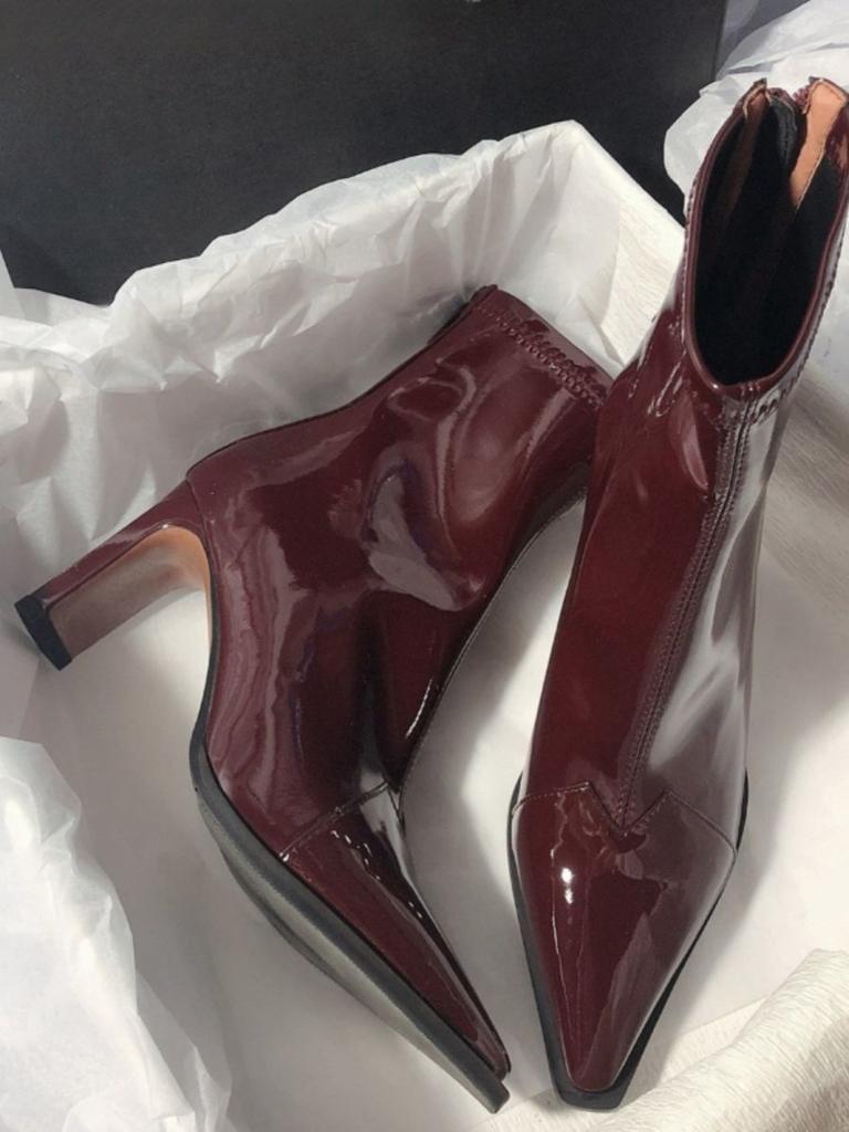 Black High-heeled Short Boots Women's European and American Style 2025 Autumn and Winter New Glossy Commuting Thin Heel Pointed Rear Zipper Thin Boots