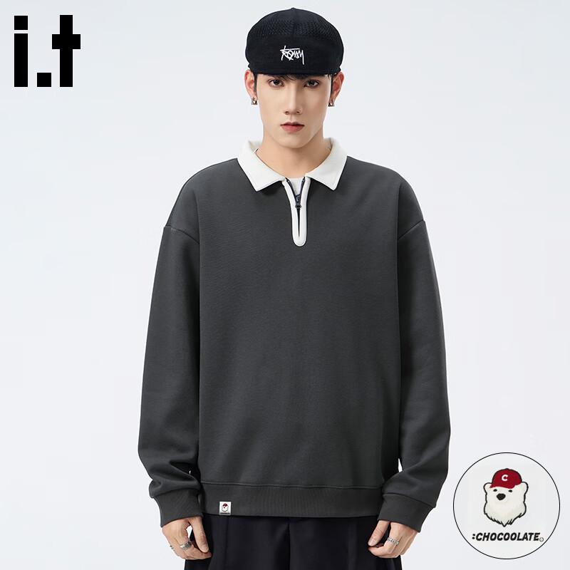 

:CHOCOOLATEit Men s Half-Zip Color-Block Lapel Sweatshirt M