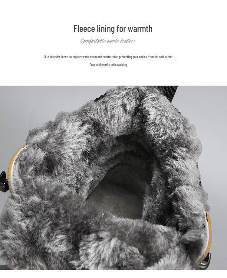 British Style Men's Winter High-Top Velvet Lace-Up Cotton Boots with Thick Soles