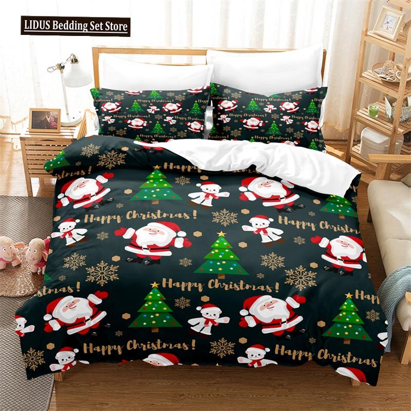 Merry Christmas Duvet Cover Set Twin King Queen Cartoon Santa Claus Bedding Set Polyester Christmas Gingerbread Man Quilt Cover