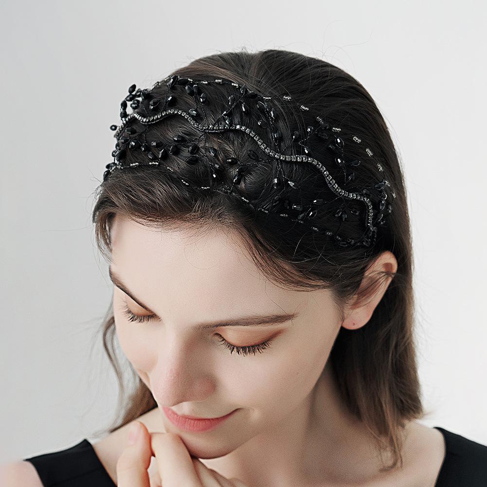 Handmade Crystal Beaded Bridal Crown Wedding Toasting Hair Accessories Wedding Headdress Mesh Bridal Headband