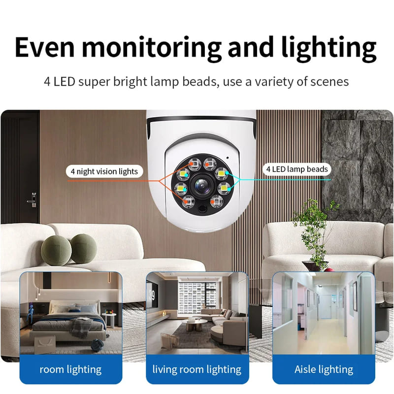 8MP E27 Bulb Wifi Surveillance Camera Indoor 4X Digital Zoom AI Human Detect Full Color Night Vision Wireless Cameras Smart Home
