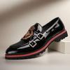 Retro Designer Social Business Dress Leather Shoes Men's Slip On Loafers Fashion Double Buckle Bee Crown Embroidery Office Shoes