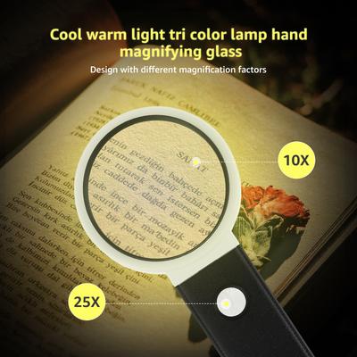 Magnifying Glass with Light and Stand 10X 25X Foldable Magnifier USB Handheld and Standing Illuminated Magnifier Reading