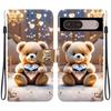 Handmade PU Leather Flip Case for Google Pixel 7 Pro Anti-Slip Shockproof Cover with Wrist Strap & Heart/Rose Cat Designs