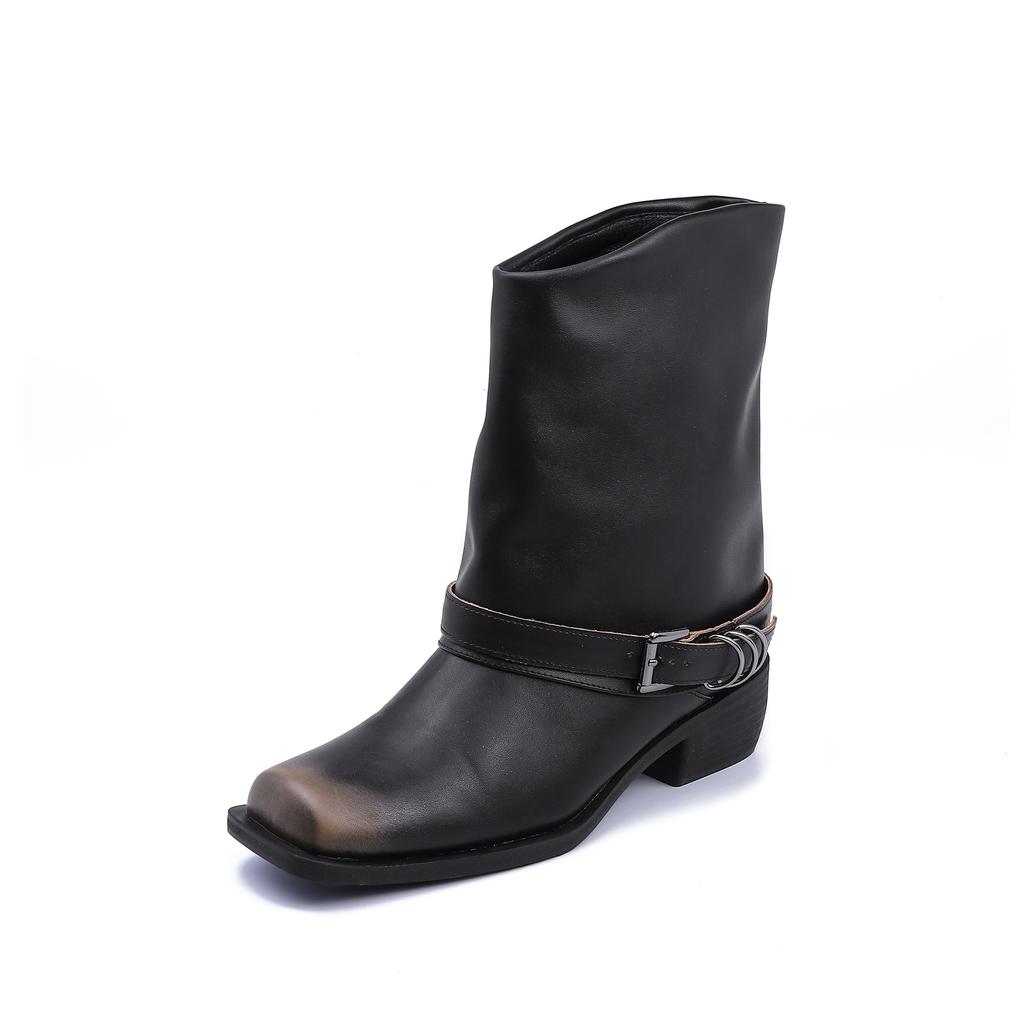 Korean Version Niche Retro Women's Boots Punk Street Polished Trouser Boots 2025 Winter New Mid Tube Fashion Boots Women