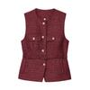 Autumn and Winter New Fashion Slim fit round Neck Sleeveless With Belt Beads Decoration Breasted Texture Vest 9298725