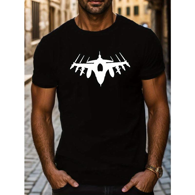 

Aircraft Graphic Print, Men s Comfy T-shirt, Casual Fit Tee, Cool Top Clothing For Men For Summer For Everyday Activities 4XL чорний