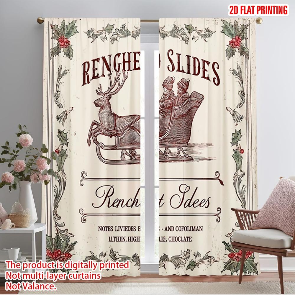 

2pcs,2D plane printing Curtains Digital Printed Vintage Christmas Carriage Polyester (without rod) Room Decor for Living Room 52.50×116.00 CM 2pcs