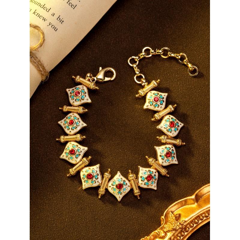 Винтажный Эмалированный Браслет в Дворцовом Стиле Легкая Роскошь Тяжелая Промышленность Расписной Женский