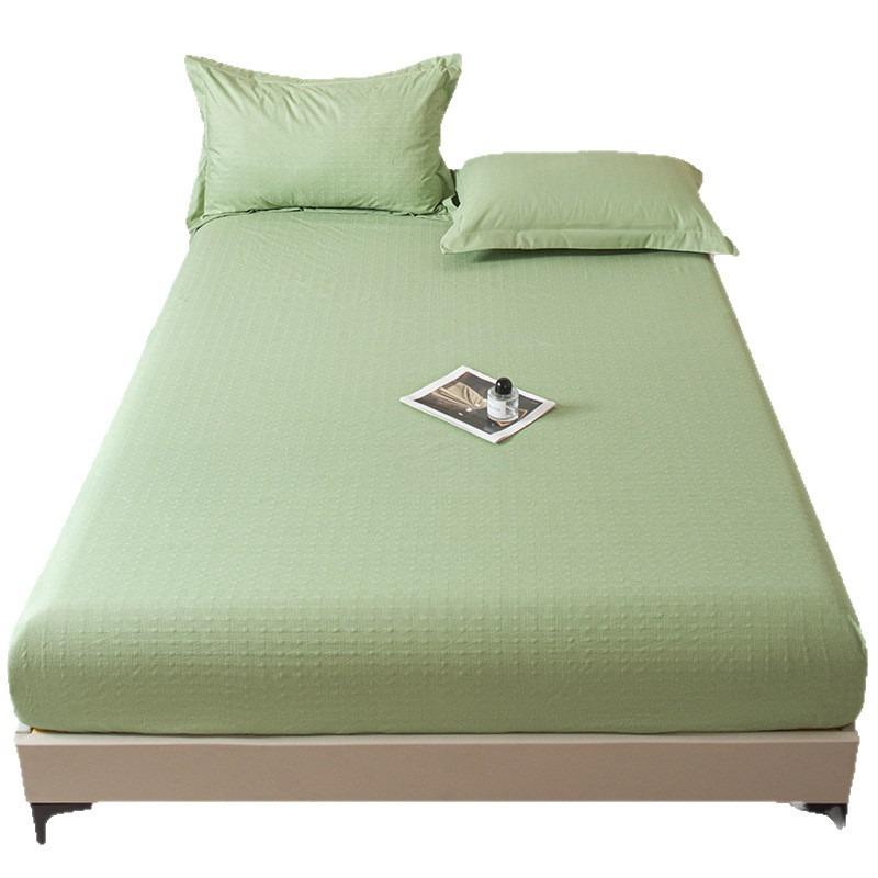 

Embossed Brushed Solid Color Fitted Sheet 3-Piece Set with Mattress Protector & Anti-Slip Bed Cover 48*74cm Pillowcase (1 piece)
