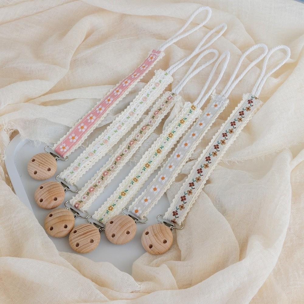 Lace Floral Flower Print Dummy Nipple Holder Heart Daisy Printed Embroidery Pacifier Clips Girls