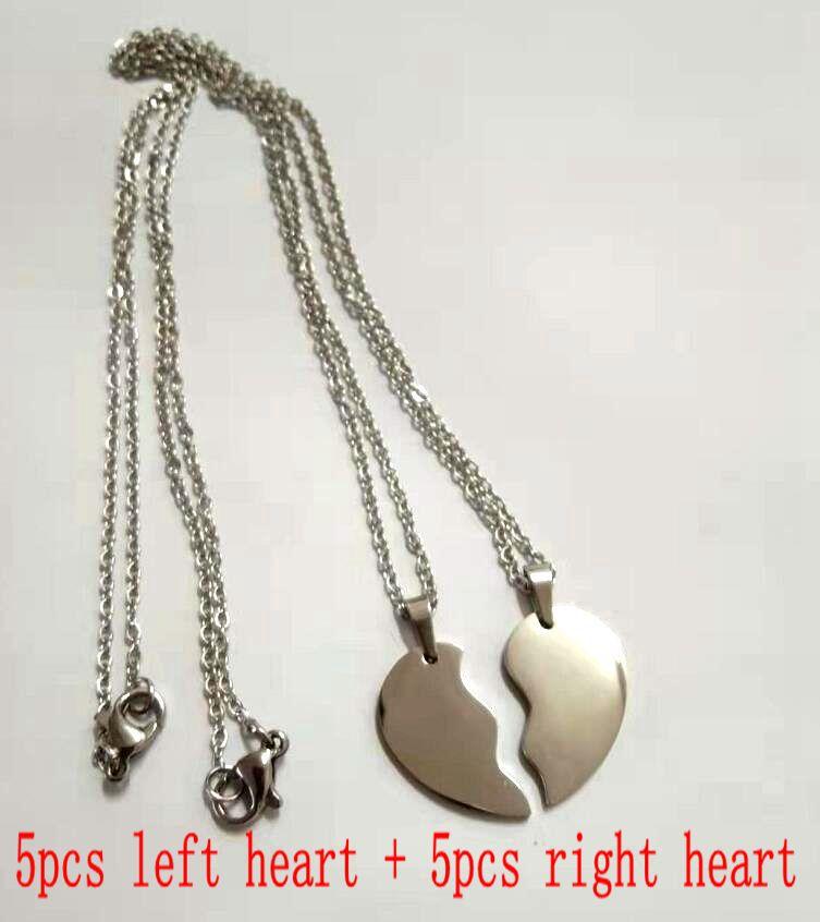 

5Pairs Stainless Steel Heart Puzzle Necklaces Blank Couple Customizable Engraved Metal Plate Necklaces Mirror Polished 45cm