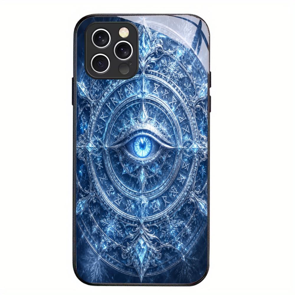 Mystic Eye Black Tempered Glass Phone Case For iPhone 17 16 Pro Max 15 Plus 14 13 12 Fingerprint Shockproof Hard Back Cover