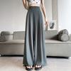Women Pants Elastic High Waist Wide Leg Casual Trousers Pure Color