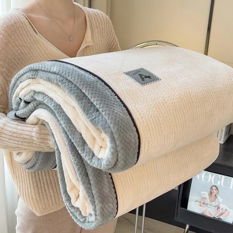 New Multifuncation Knitted Velvet Sofa blanket For Nap For Autumn Winter Spring Thickened Warmth Soft Fleece Bedspread Bed Cover