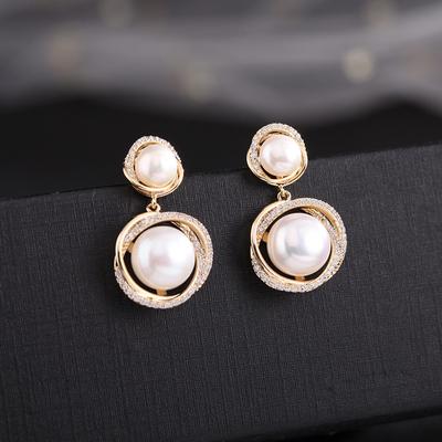 Moda Francia Perla Orecchino Micro Pave Zirconia Cubica Rotonda Pendente 2022 Orecchini di Lusso Gioielli Per Le Donne