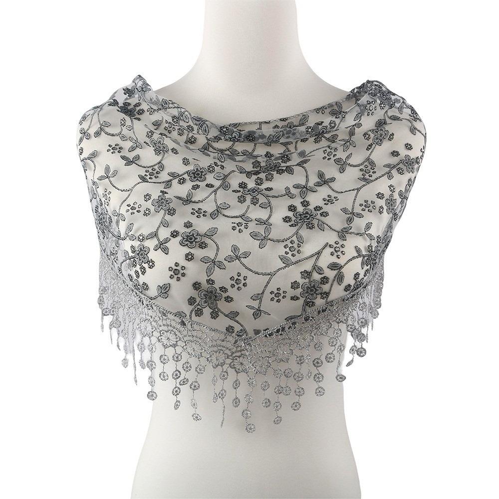 

Breathable Lace Triangle Scarf Elegant Lace Flower Tassels Lace Head Scarf Women Wedding сірий