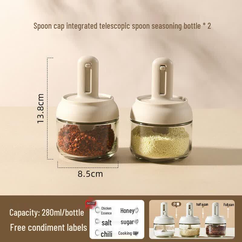 Telescopic Glass Seasoning Jar with Spoon Lid