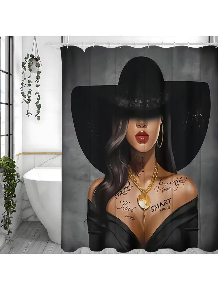 

African American Gray Inspirational Quotes Modern Black Women Shower Curtain, Bathroom Decorative Shower Curtain, Waterproof Sho W60H190(CM)-1 Pcs