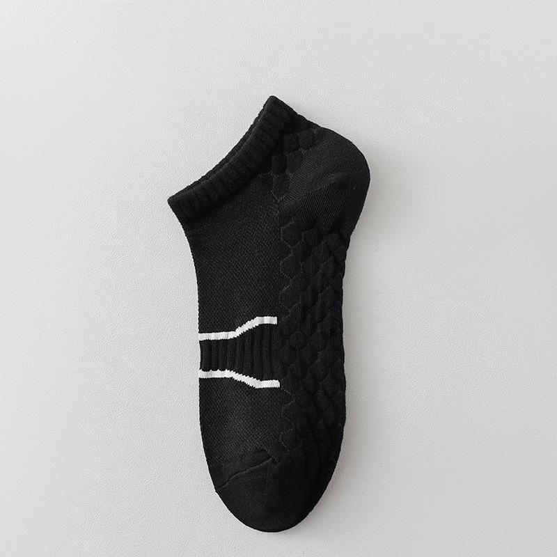 

Мужские летние тонкие массажные носки с нескользящей амортизацией из чистого хлопка, сетчатые дышащие баскетбольные носки для лодки 1 pair чёрный