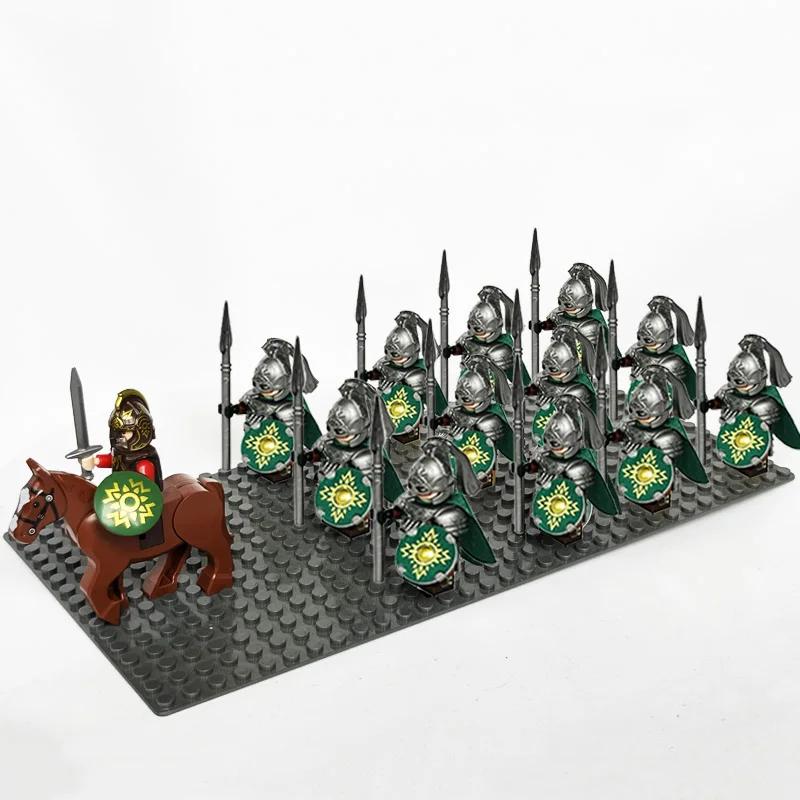 13Pcs Mini Gondor Battle Spearman Body Gurad Infantry VS Roman Solider Eomer Rohan Warriorr Figures Blocks Set Toys for Kids
