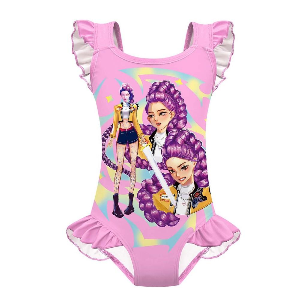 

Дитячий Дівчачий Аніме Мультяшний ПОП Співачка Румі Зої Міра Принт Волан Без рукавів Суцільний Купальник Купальний Костюм 120cm