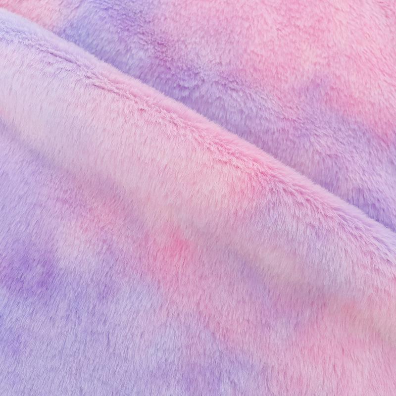 Tecido de pelo de coelho de imitação de veludo tingido com gradiente de arco-íris com cores de fantasia