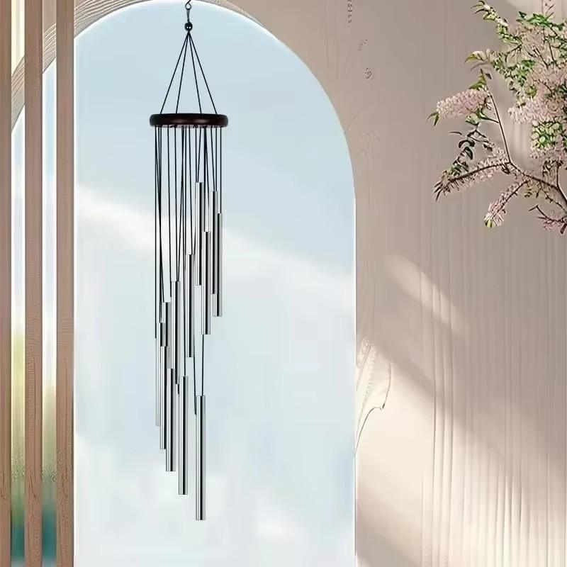 12 Tubes Rotating Solid Wood Aluminum Pipe Wind Chime Waterproof 12 Pipe Classic Matching Music Wind Chime Home Decoration