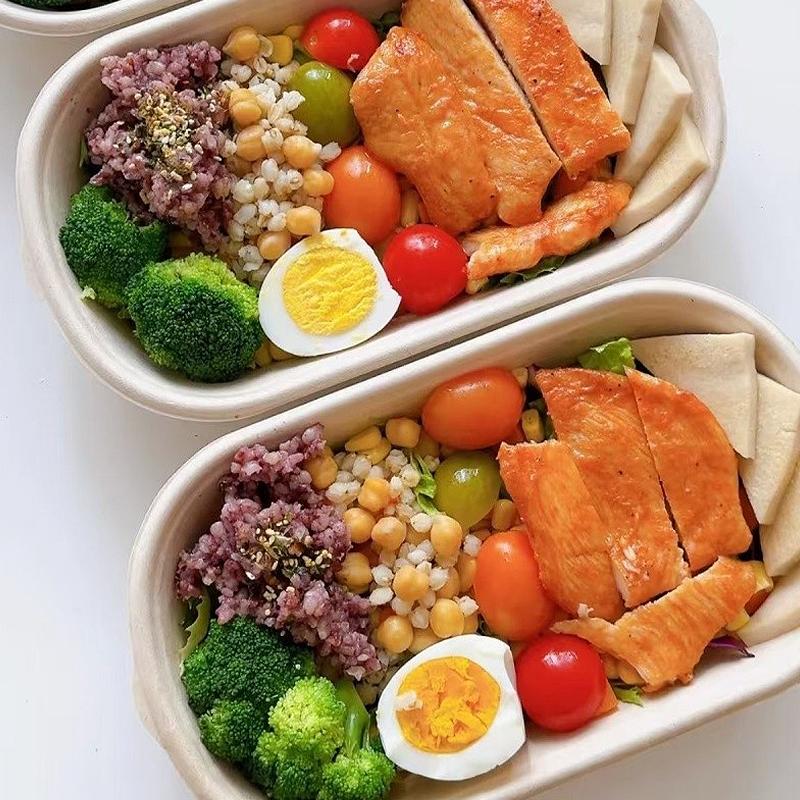 10/50 Stück Ovale Zuckerrohr Bagasse Boxen Umweltfreundliche Biologisch Abbaubare Lebensmittelbehälter mit PET-Deckel